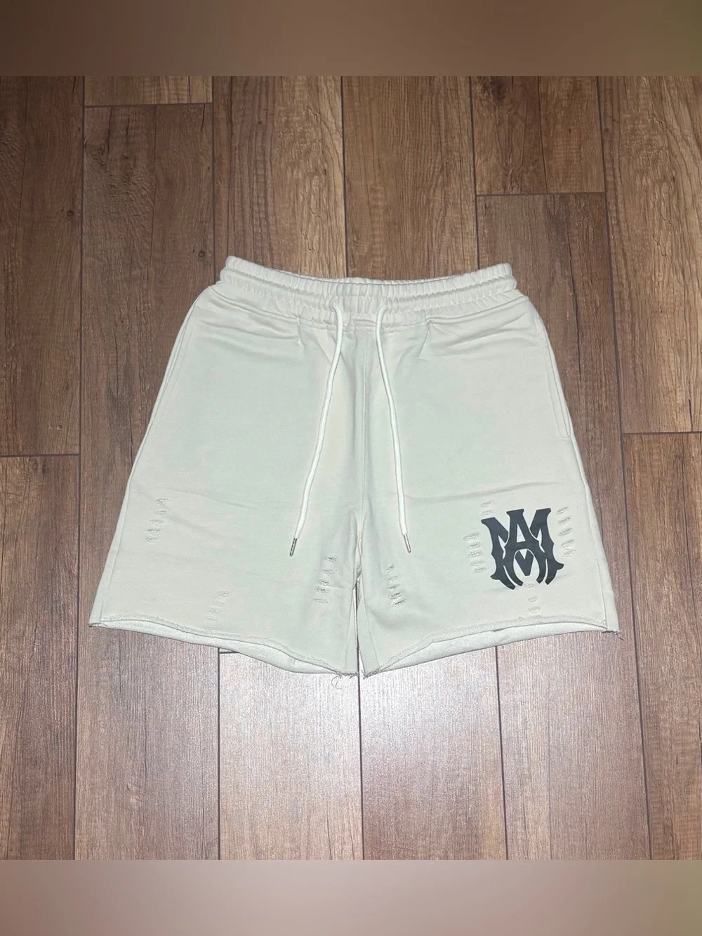 Amiri Mens Cream Shorts with Black Logo Brand New Mens Size Small
